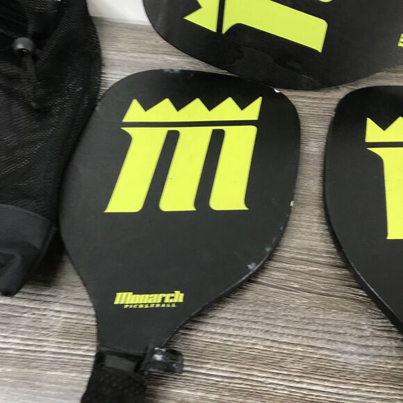 Monarch Pickleball Black Yellow/Green Paddles With Mesh Bag Set of 3 - Picture 7 of 9